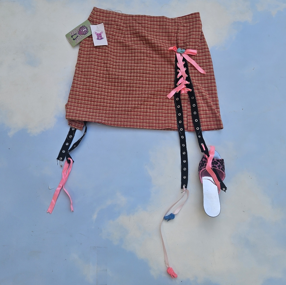 Unique One of a Kind Handmade Punk Plaid Mini Skirt Made In NYC PUNK upcycled